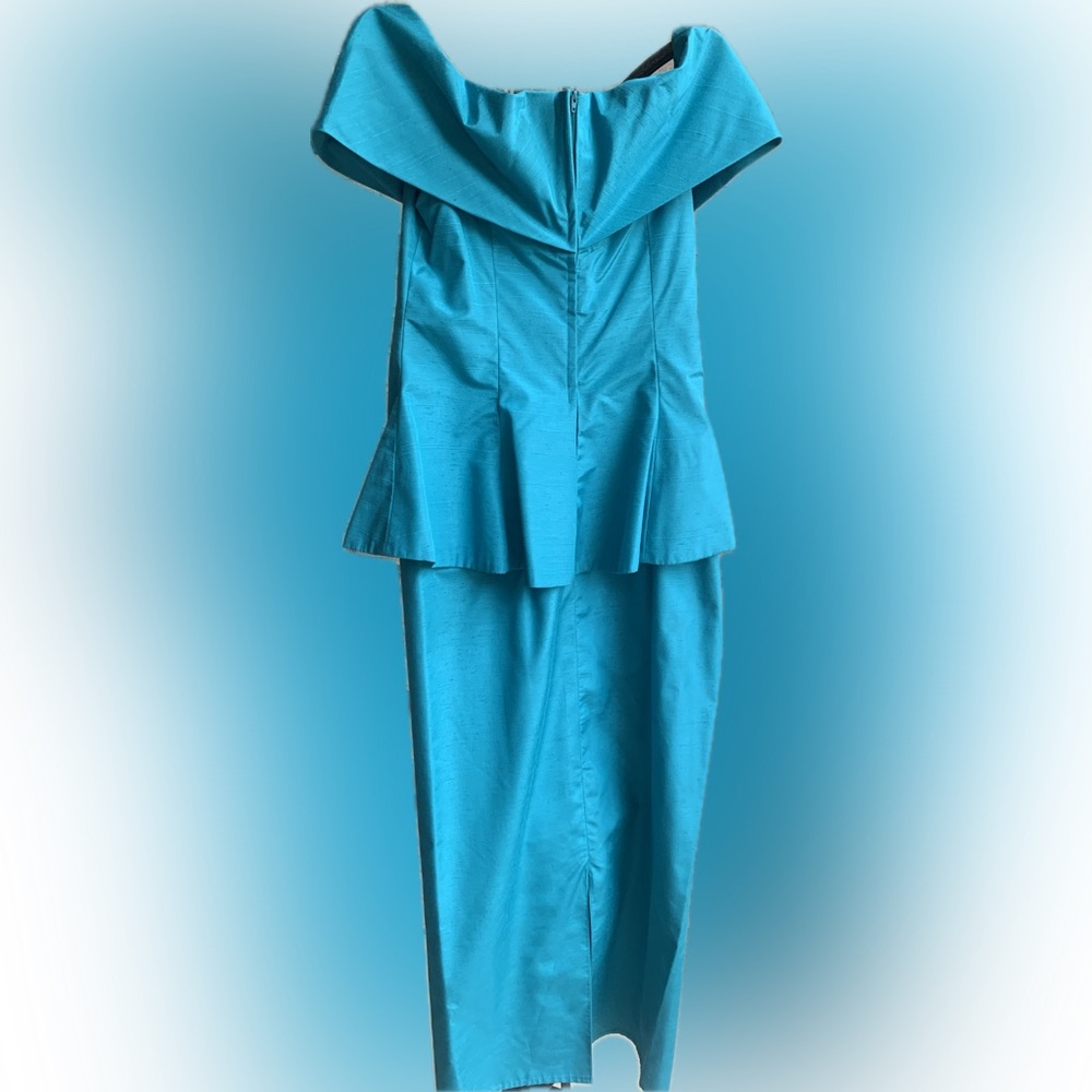 Off Shoulder 90s teal green bridesmaid fitted peplum long dress Dress, 12 - Picture 6 of 8